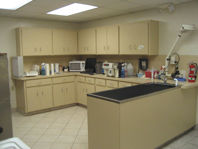 Veterinary treatment room with counter