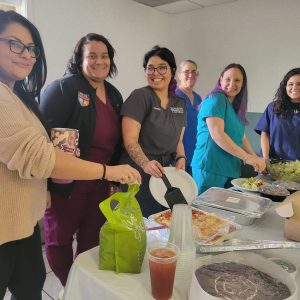 Staff preparing food for an event